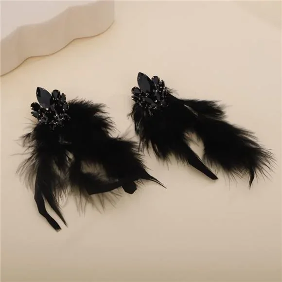 Long Feather Earrings Bohemian Earrings Multicolor Tassel for Women (Black) - Picture 4 of 7